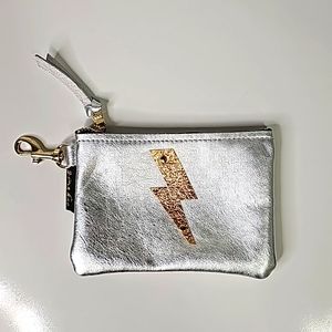 Zina Kao Small Leather Pouch Silver Leather Gold Lightening Bolt